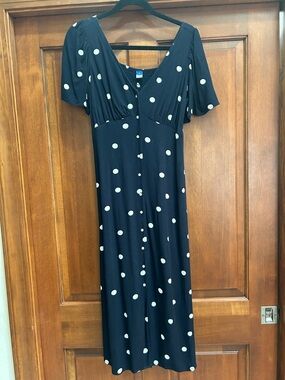 Old Navy Black Midi Dress with White Polka Dots